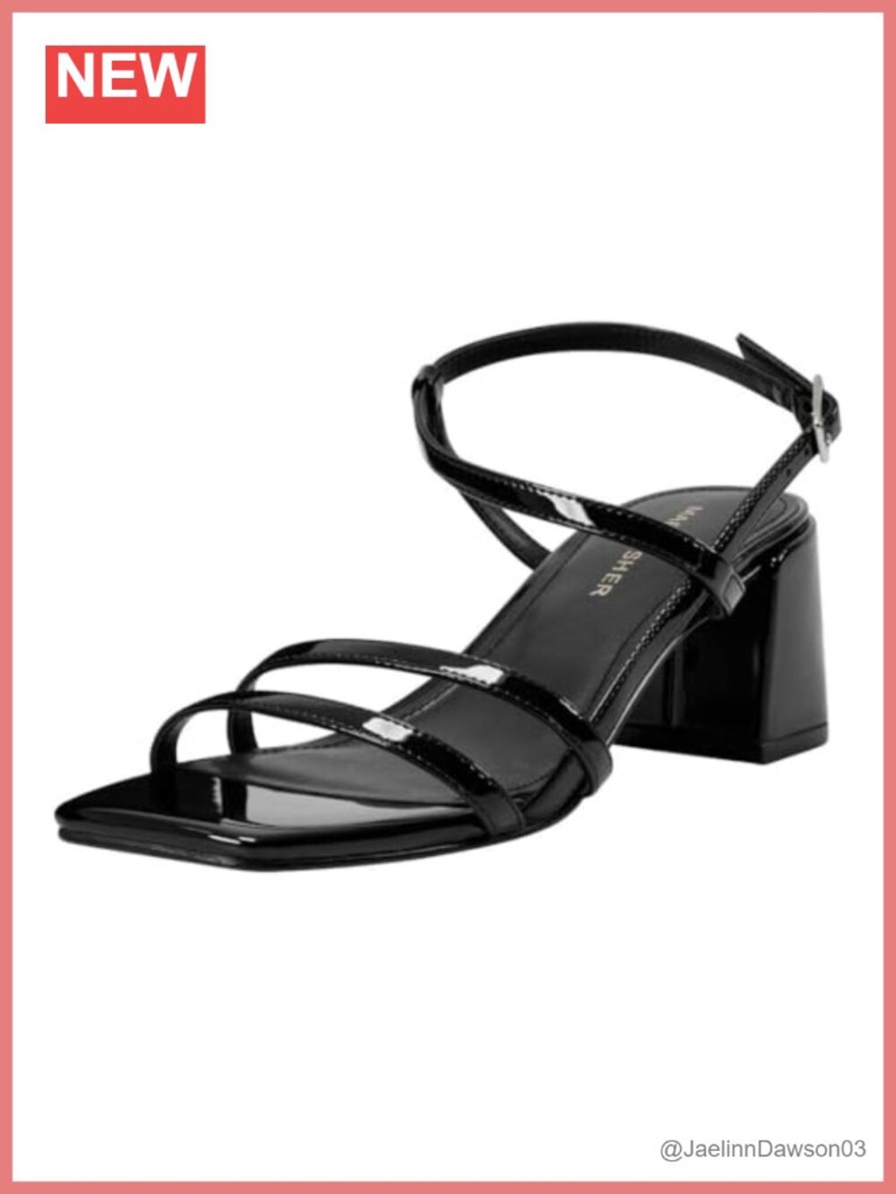 Marc Fisher Jeci Strappy Block Heel Sandals Women's Faux Patent Leather Square